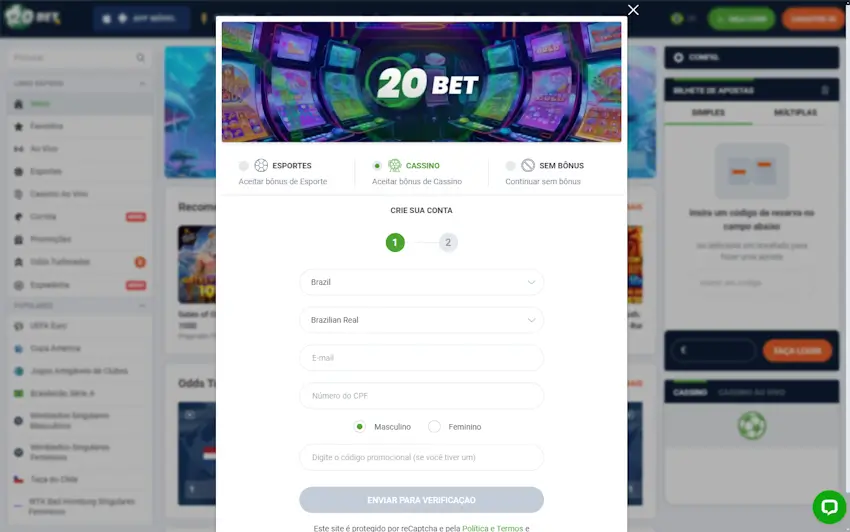 Como fazer seu cadastro na 20Bet para começar a apostar hoje 1